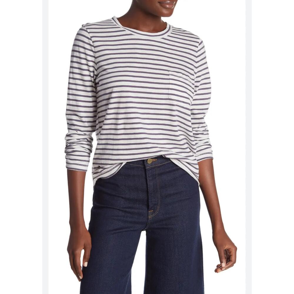 Madewell Blue Stripped Long Sleeve Pocket t - Size Small